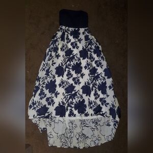 Jump White and Blue Strapless Tiered Midi Dress